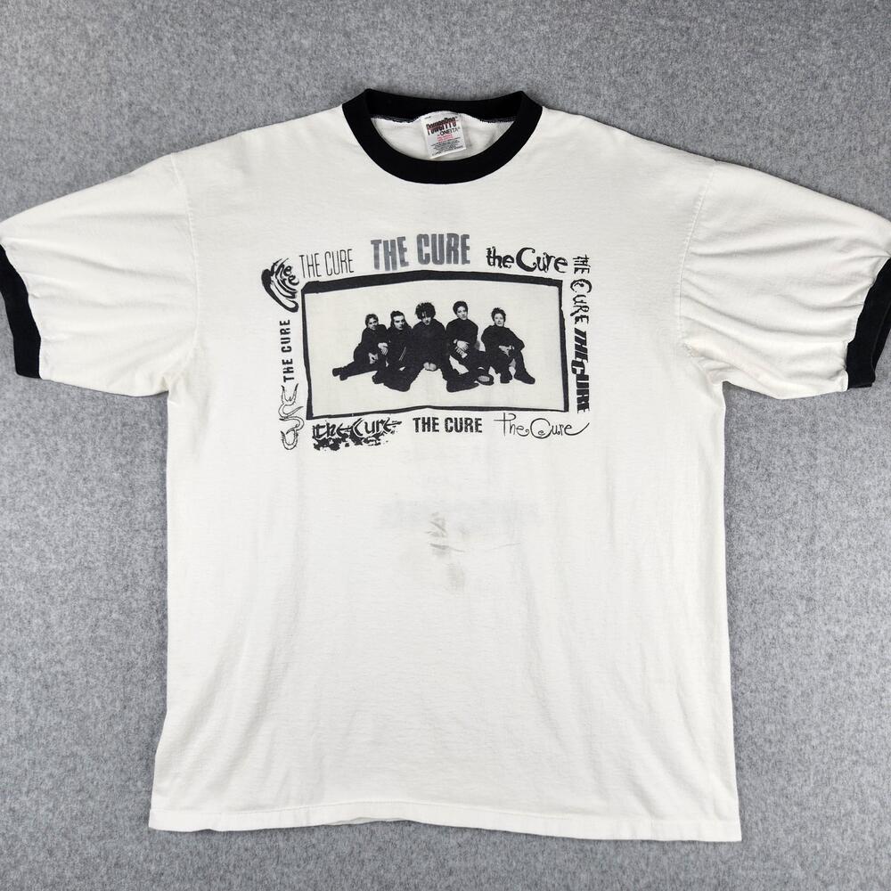 Vintage The Cure Ringer Shirt Mens XL White Double Sided Robert Smith Oneita